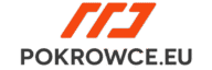 Logo Pokrowce.eu z czerwonymi literami i czarnym napisem.